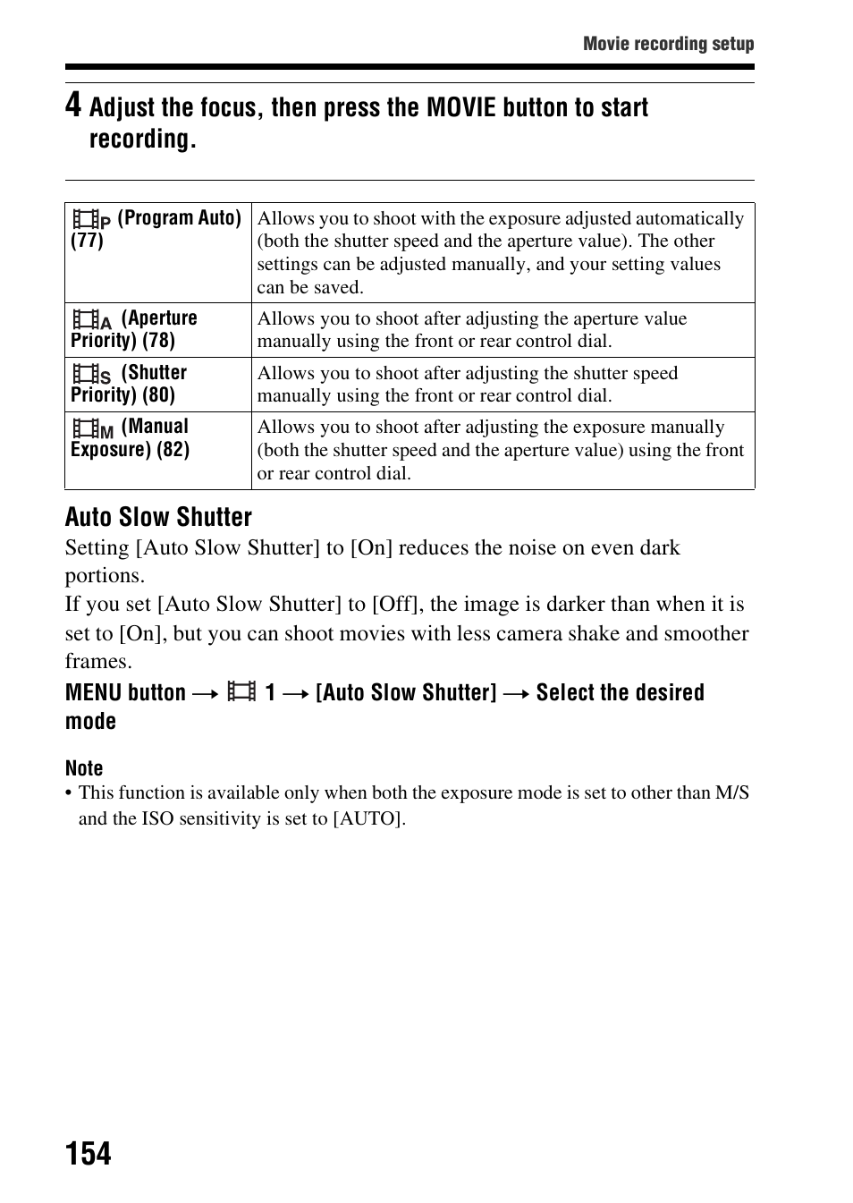 Auto slow shutter | Sony SLT-A99V User Manual | Page 154 / 245