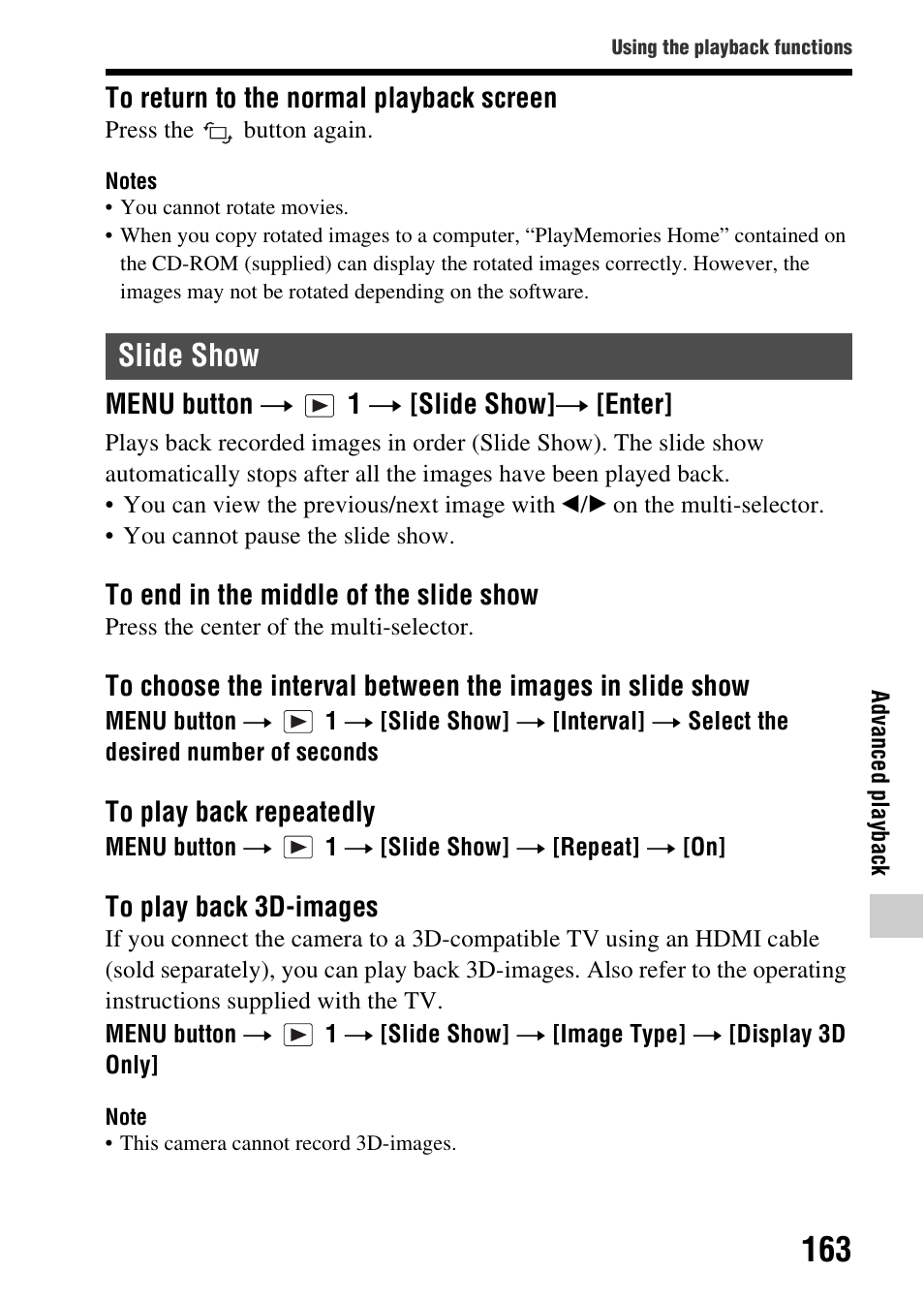 Slide show | Sony SLT-A99V User Manual | Page 163 / 245