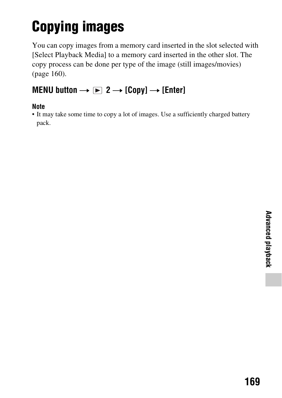 Copying images, Opy (169) | Sony SLT-A99V User Manual | Page 169 / 245