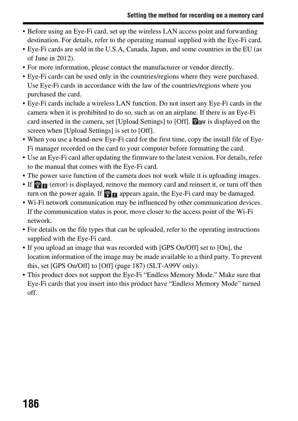 Sony SLT-A99V User Manual | Page 186 / 245