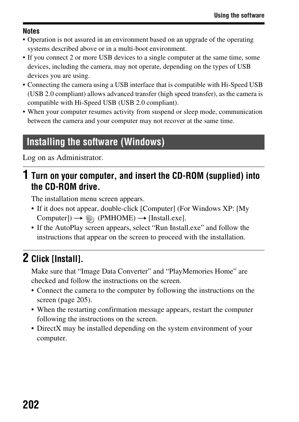 Installing the software (windows), Click [install | Sony SLT-A99V User Manual | Page 202 / 245