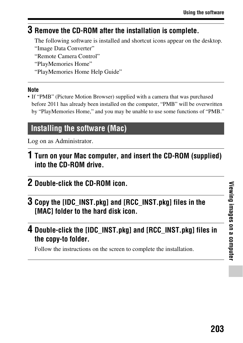 Installing the software (mac) | Sony SLT-A99V User Manual | Page 203 / 245