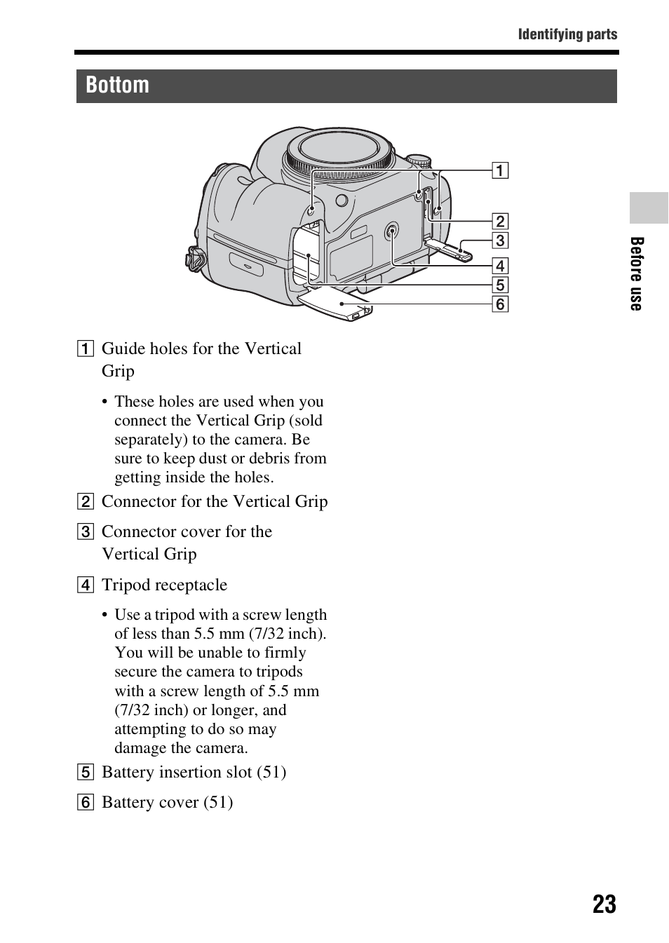 Bottom | Sony SLT-A99V User Manual | Page 23 / 245
