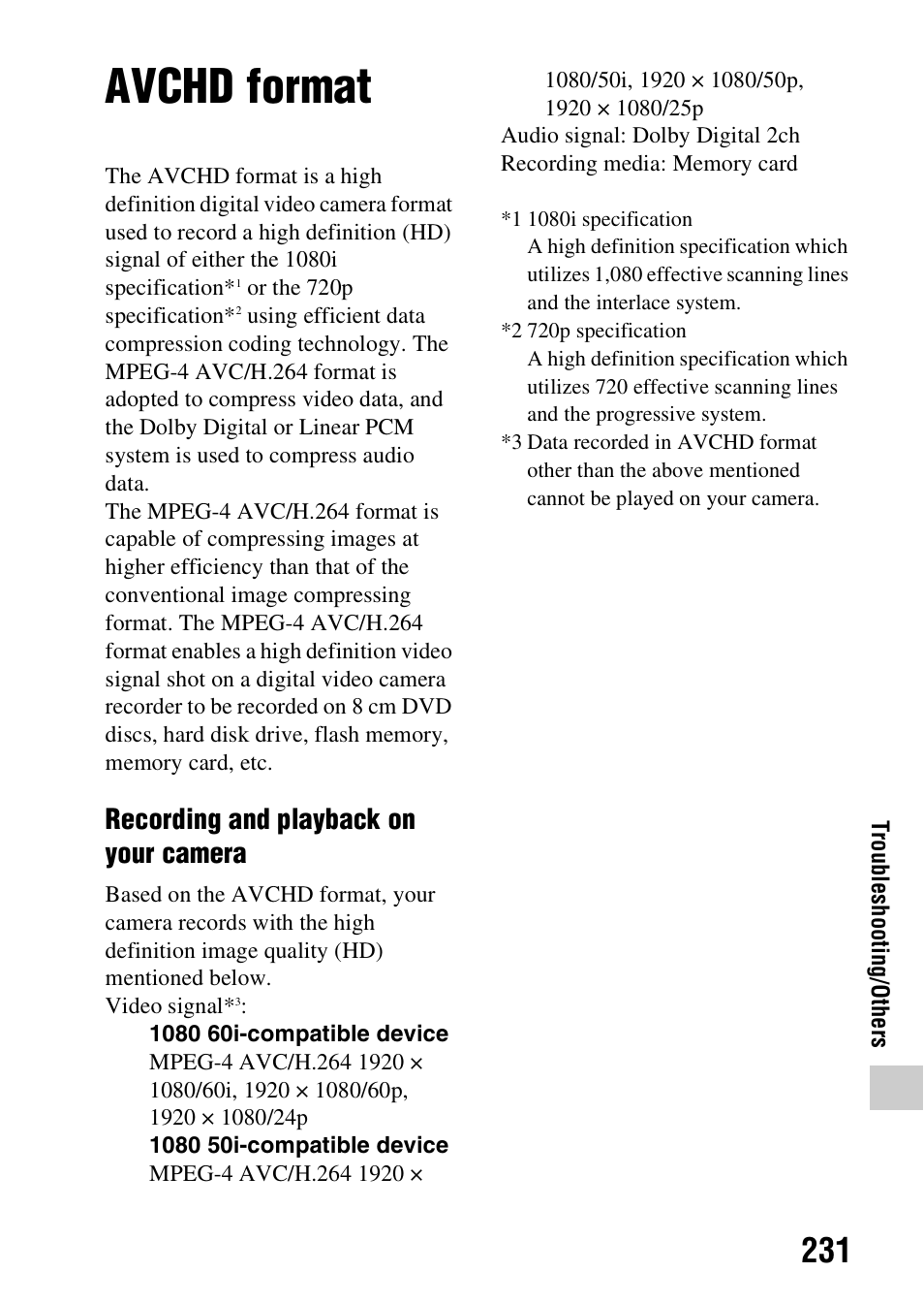 Avchd format, Recording and playback on your camera | Sony SLT-A99V User Manual | Page 231 / 245
