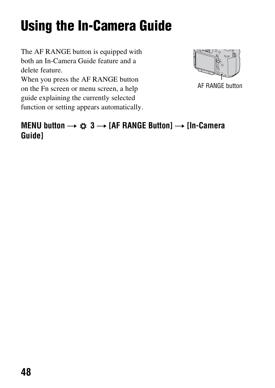 Using the in-camera guide, N (48) | Sony SLT-A99V User Manual | Page 48 / 245