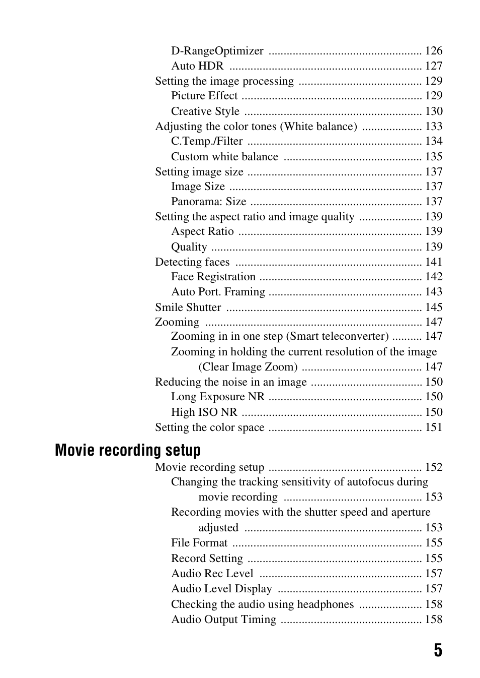 Movie recording setup | Sony SLT-A99V User Manual | Page 5 / 245