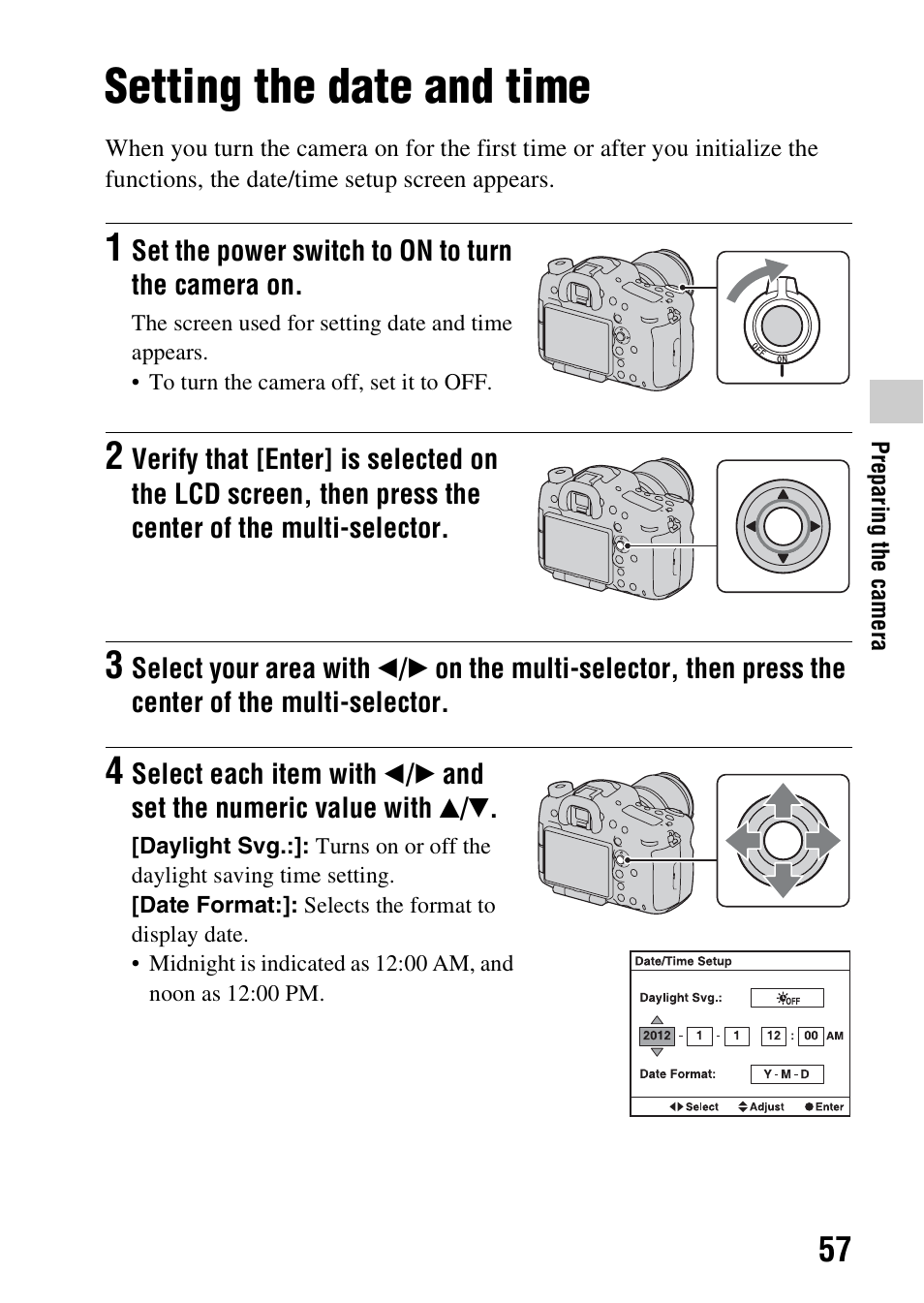 Setting the date and time | Sony SLT-A99V User Manual | Page 57 / 245