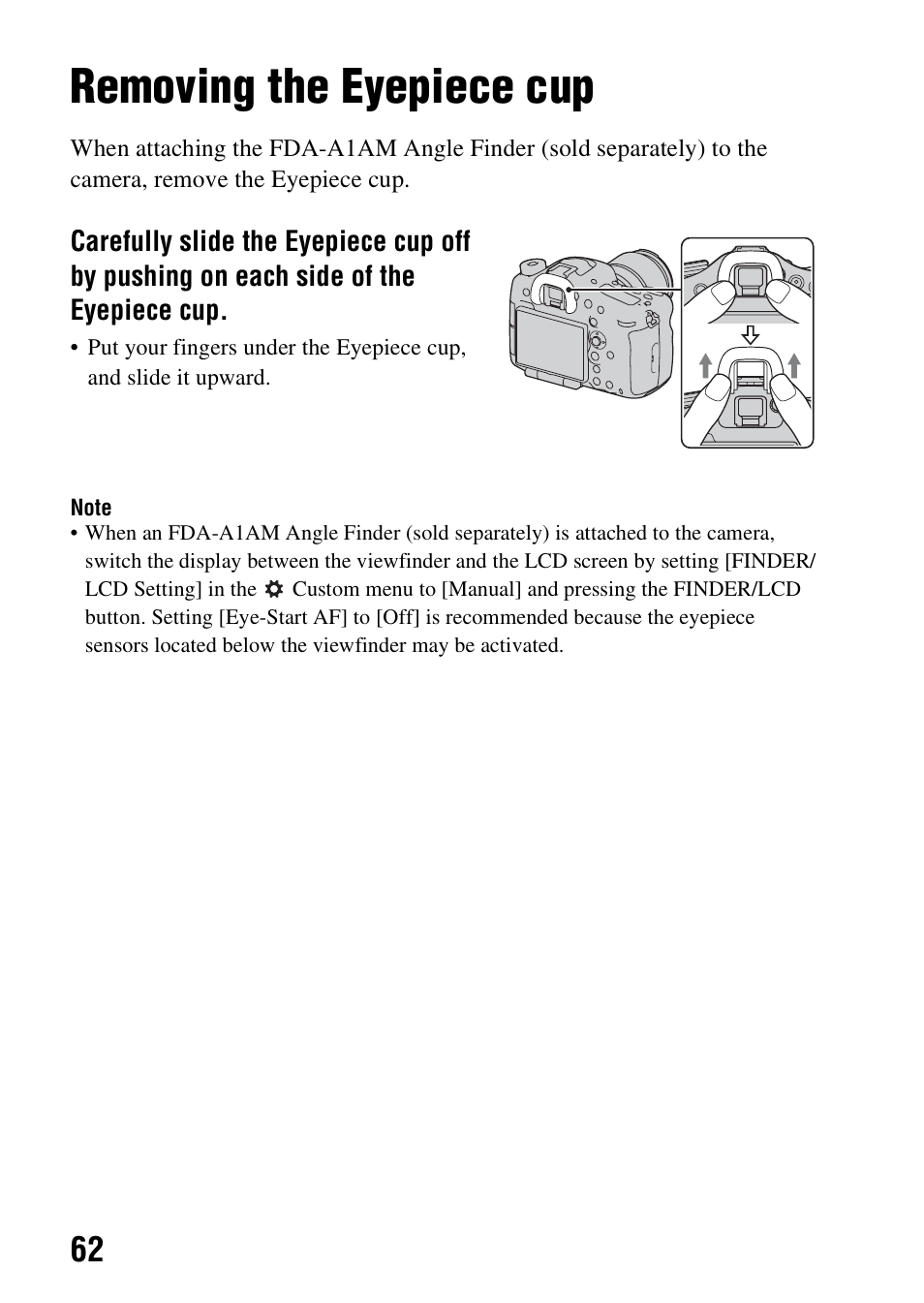 Removing the eyepiece cup, S (62) | Sony SLT-A99V User Manual | Page 62 / 245