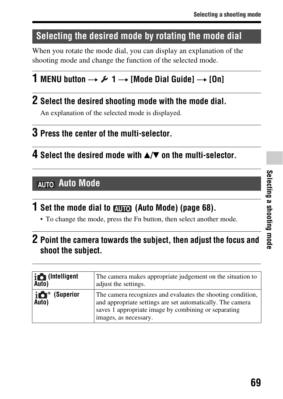 Auto mode, Ode (69) | Sony SLT-A99V User Manual | Page 69 / 245