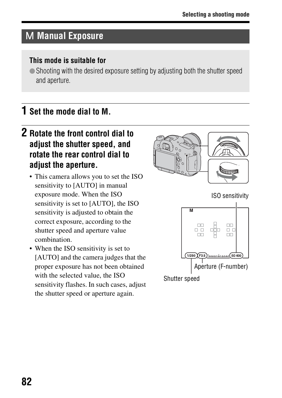 Manual exposure | Sony SLT-A99V User Manual | Page 82 / 245