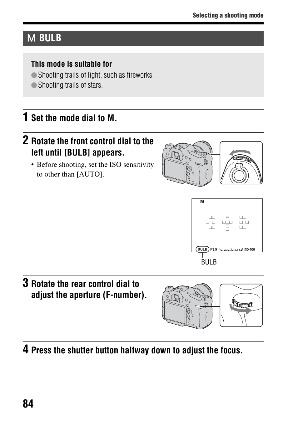 Bulb | Sony SLT-A99V User Manual | Page 84 / 245