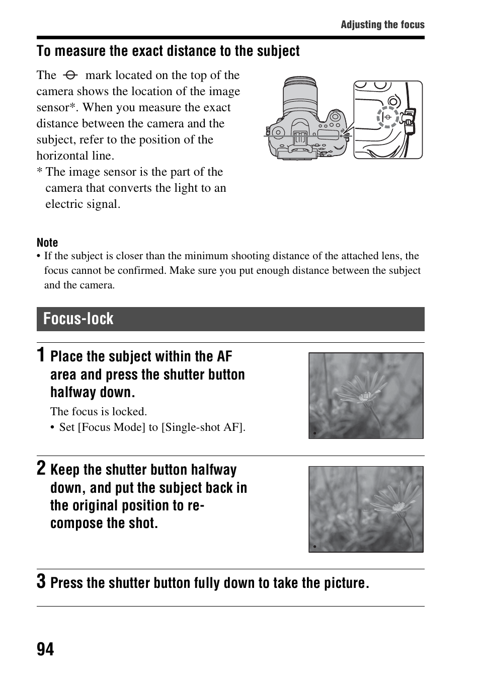 Focus-lock | Sony SLT-A99V User Manual | Page 94 / 245