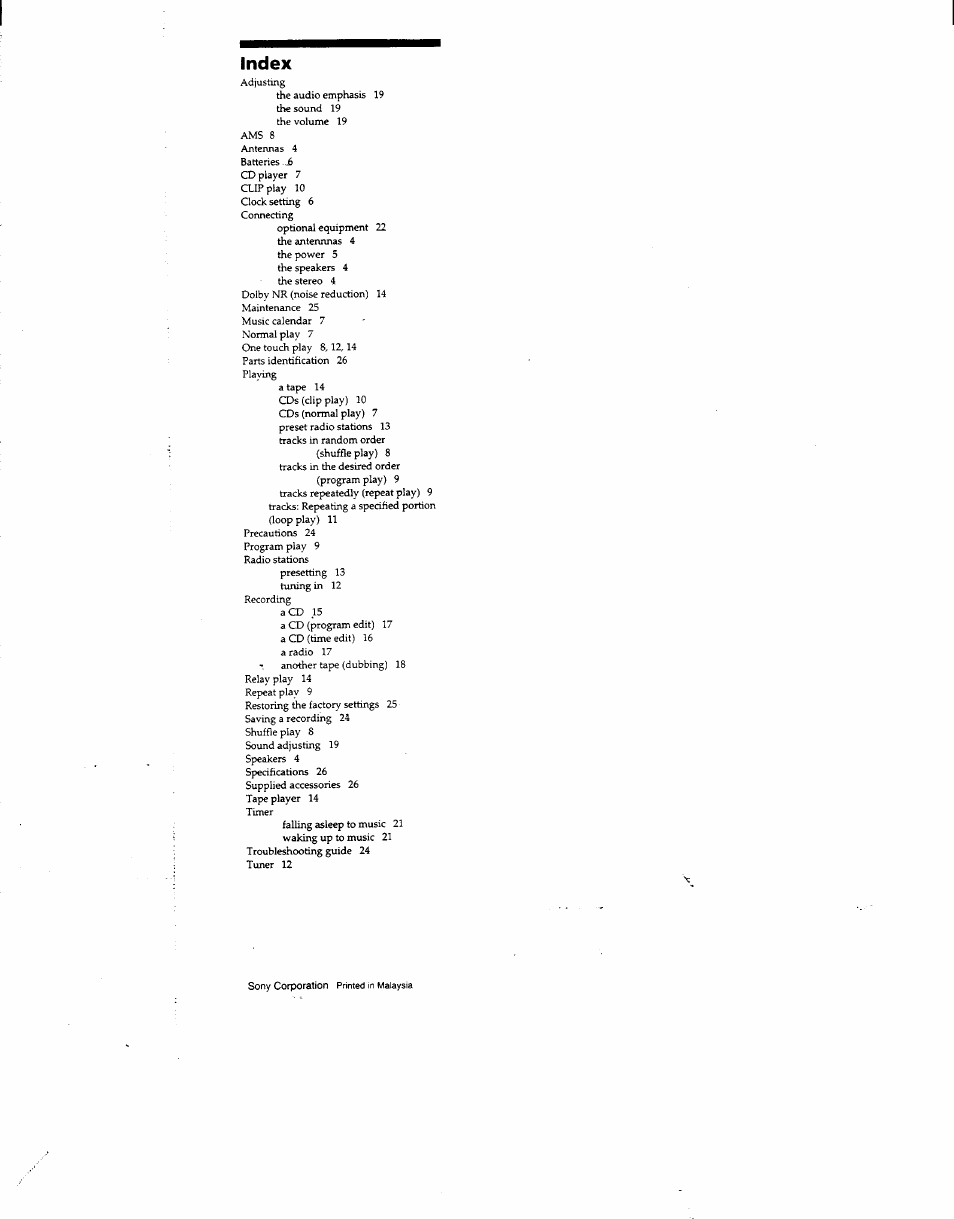 Index | Sony MHC-331 User Manual | Page 28 / 28