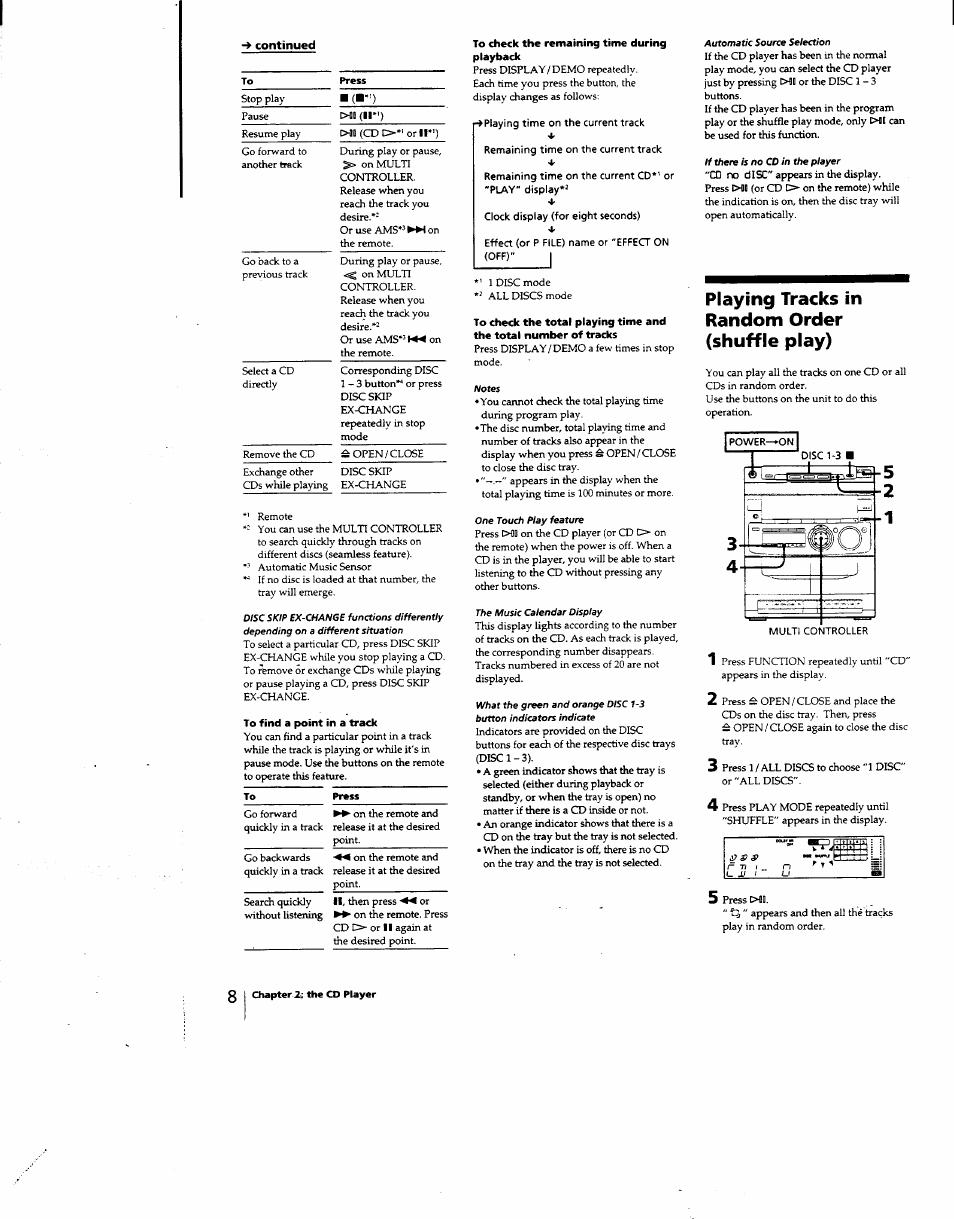 To check the remaining time during playback, Playing tracks in random order (shuffle play) | Sony MHC-331 User Manual | Page 8 / 28