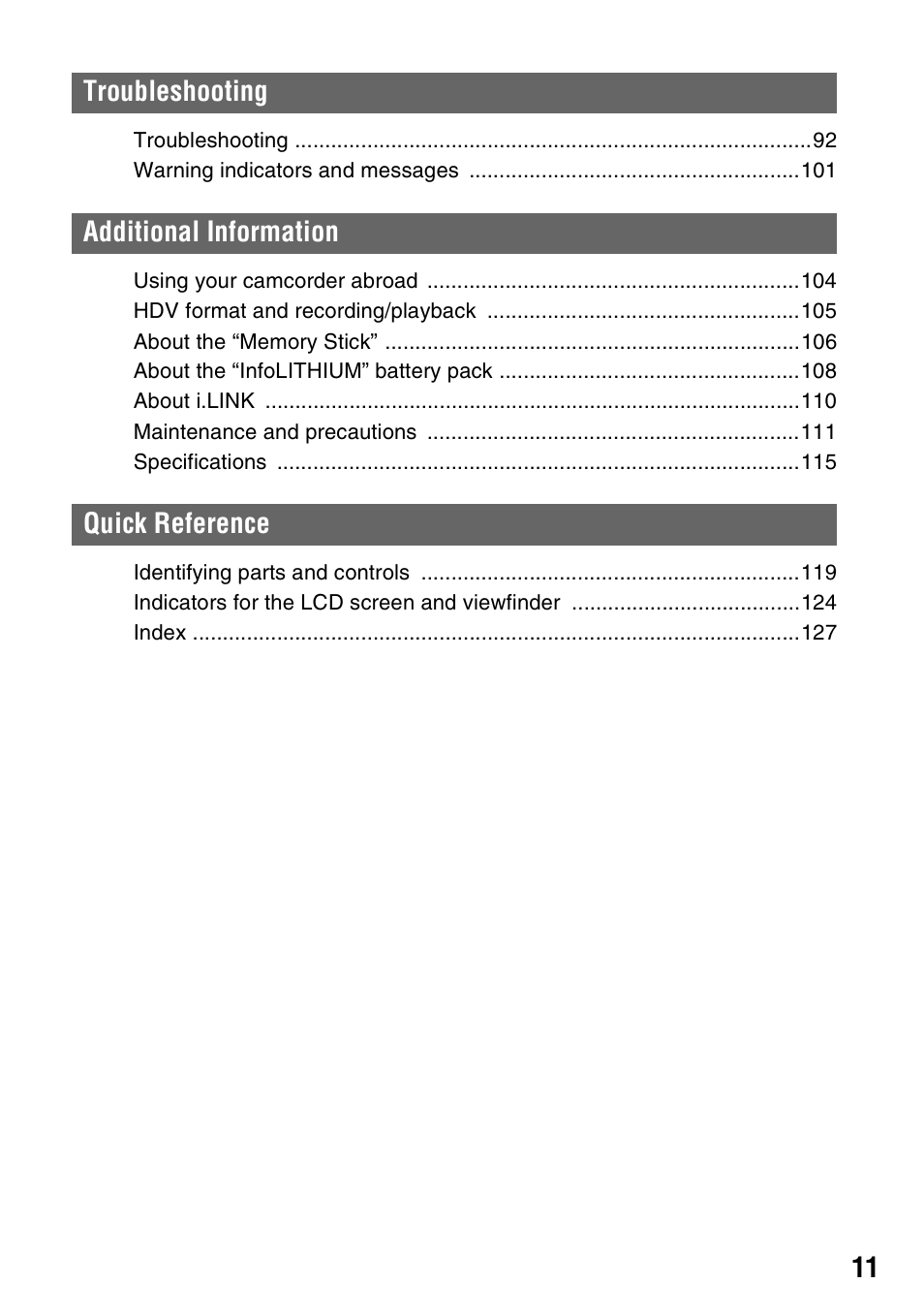 Sony HDR-FX7 User Manual | Page 11 / 131