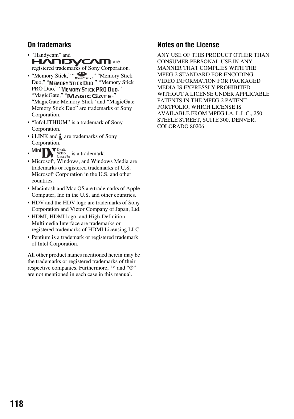 On trademarks | Sony HDR-FX7 User Manual | Page 118 / 131