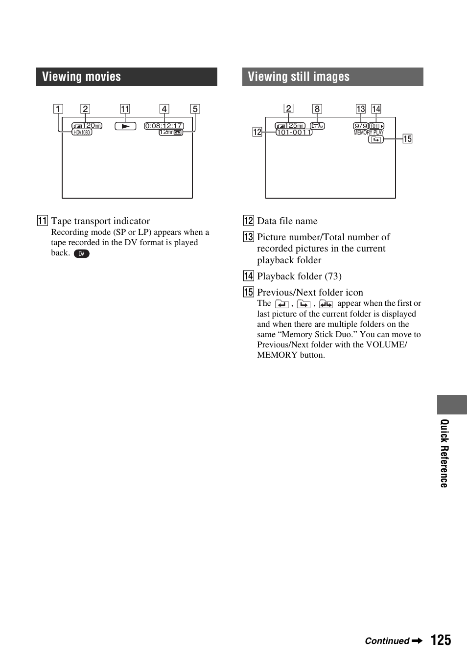 Viewing movies, Viewing still images | Sony HDR-FX7 User Manual | Page 125 / 131