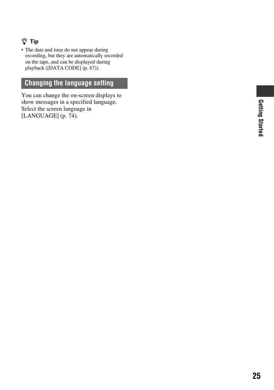 Changing the language setting | Sony HDR-FX7 User Manual | Page 25 / 131