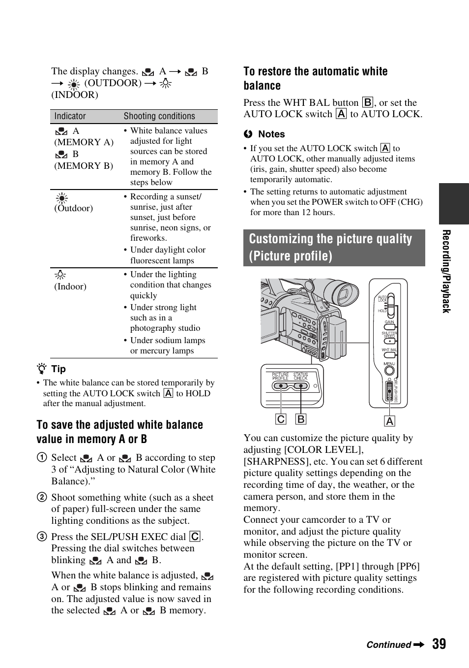 Customizing the picture quality(picture profile), Customizing the picture quality (picture profile) | Sony HDR-FX7 User Manual | Page 39 / 131