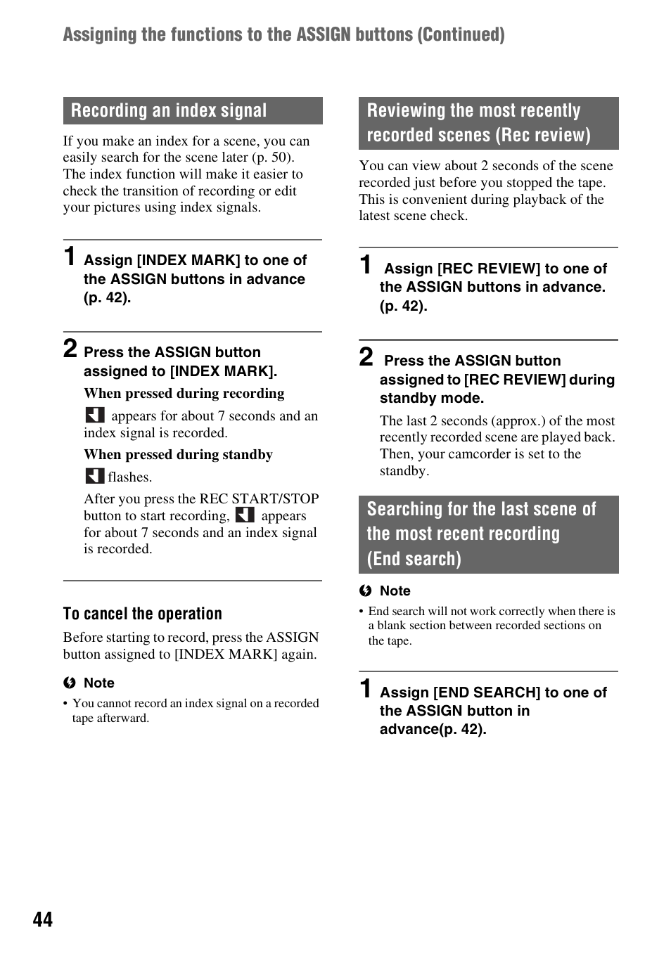 Recording an index signal, P. 44) | Sony HDR-FX7 User Manual | Page 44 / 131