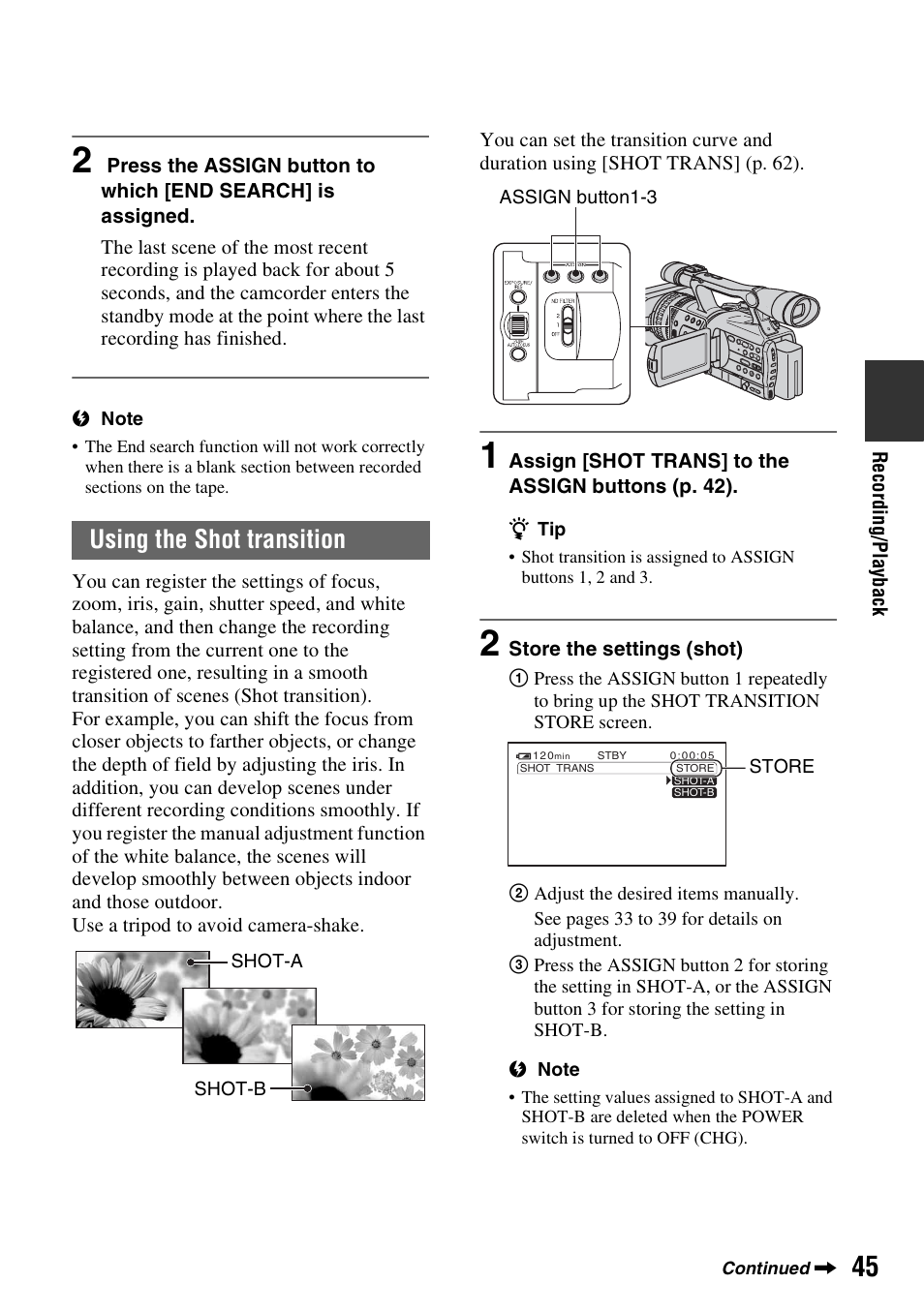 Using the shot transition, P. 45) | Sony HDR-FX7 User Manual | Page 45 / 131