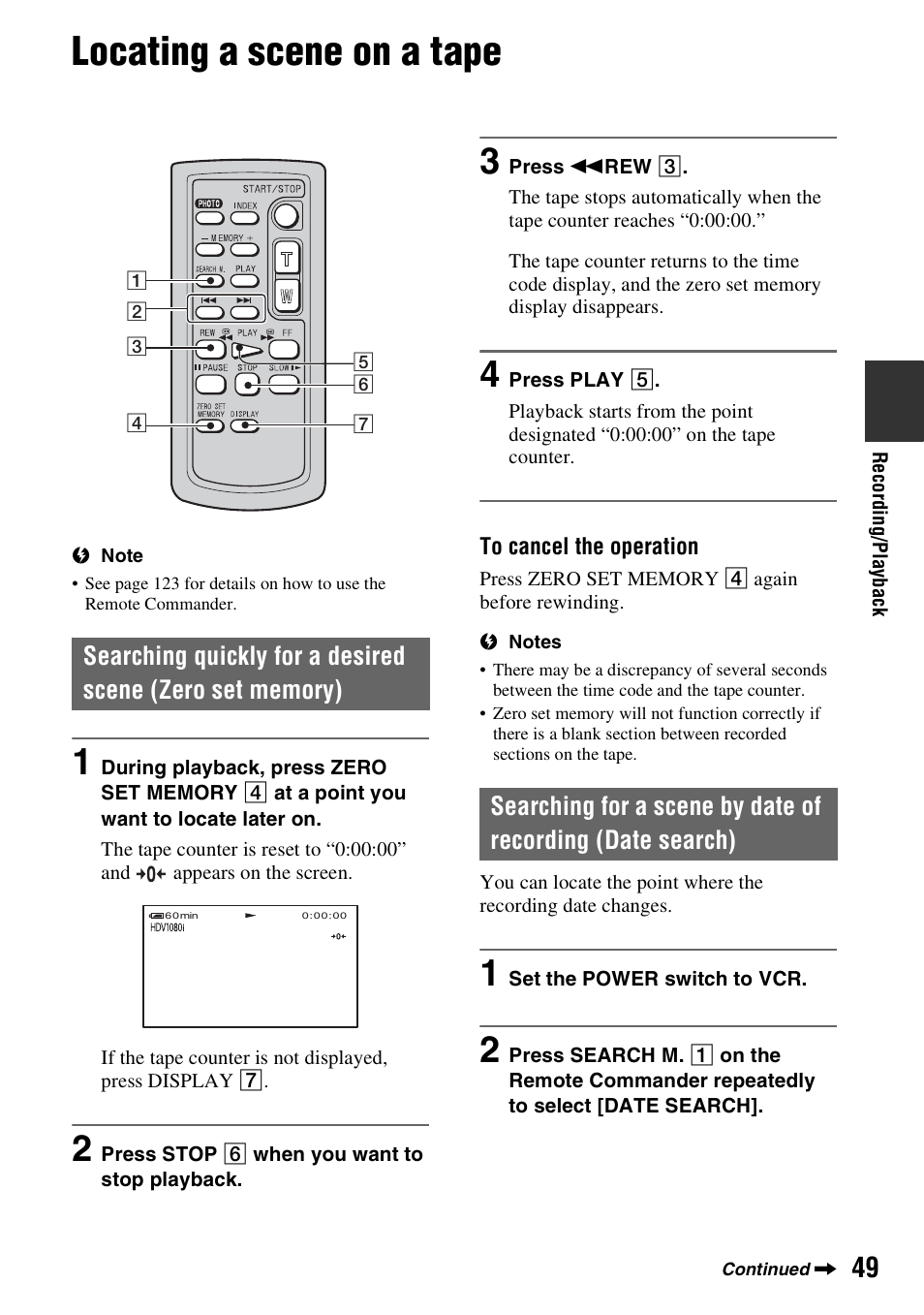 Locating a scene on a tape | Sony HDR-FX7 User Manual | Page 49 / 131