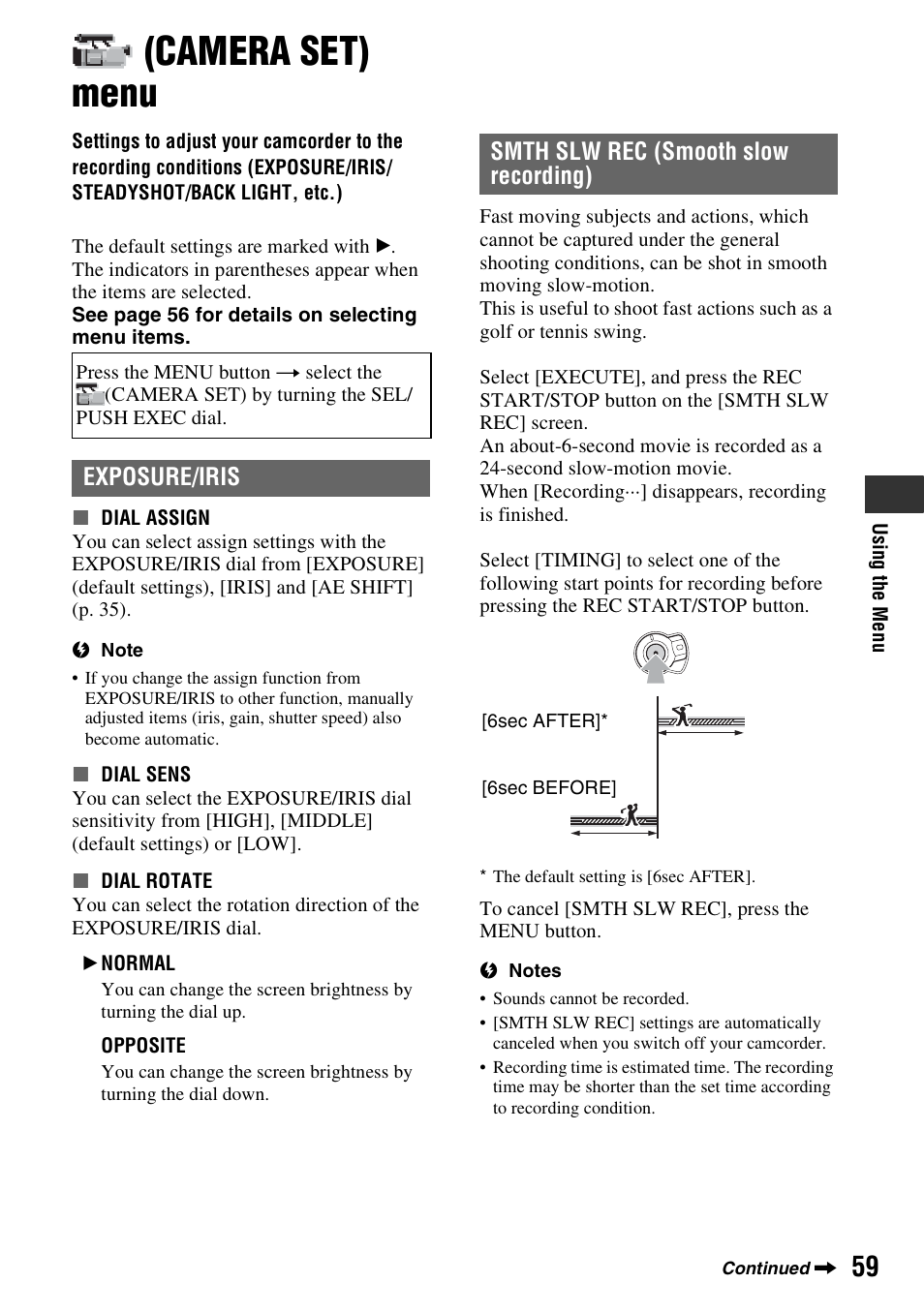 Camera set menu, P. 59), P. 59 | Et (p. 59), Camera set) menu | Sony HDR-FX7 User Manual | Page 59 / 131