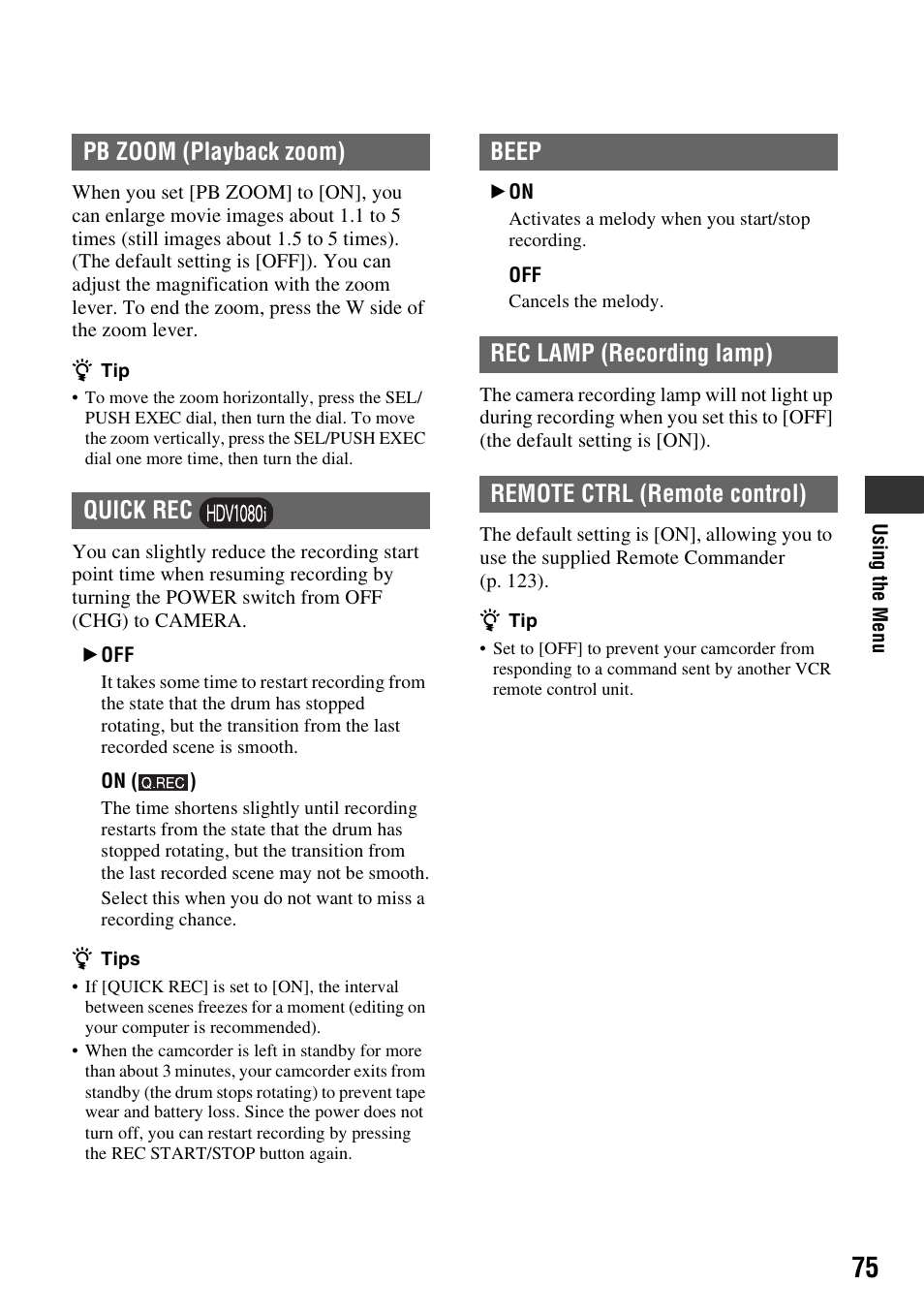 P. 75 | Sony HDR-FX7 User Manual | Page 75 / 131