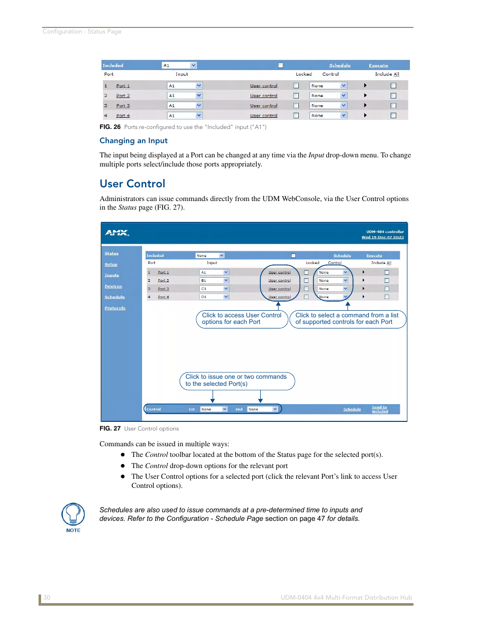 Changing an input, User control | AMX UDM-0404 User Manual | Page 42 / 106