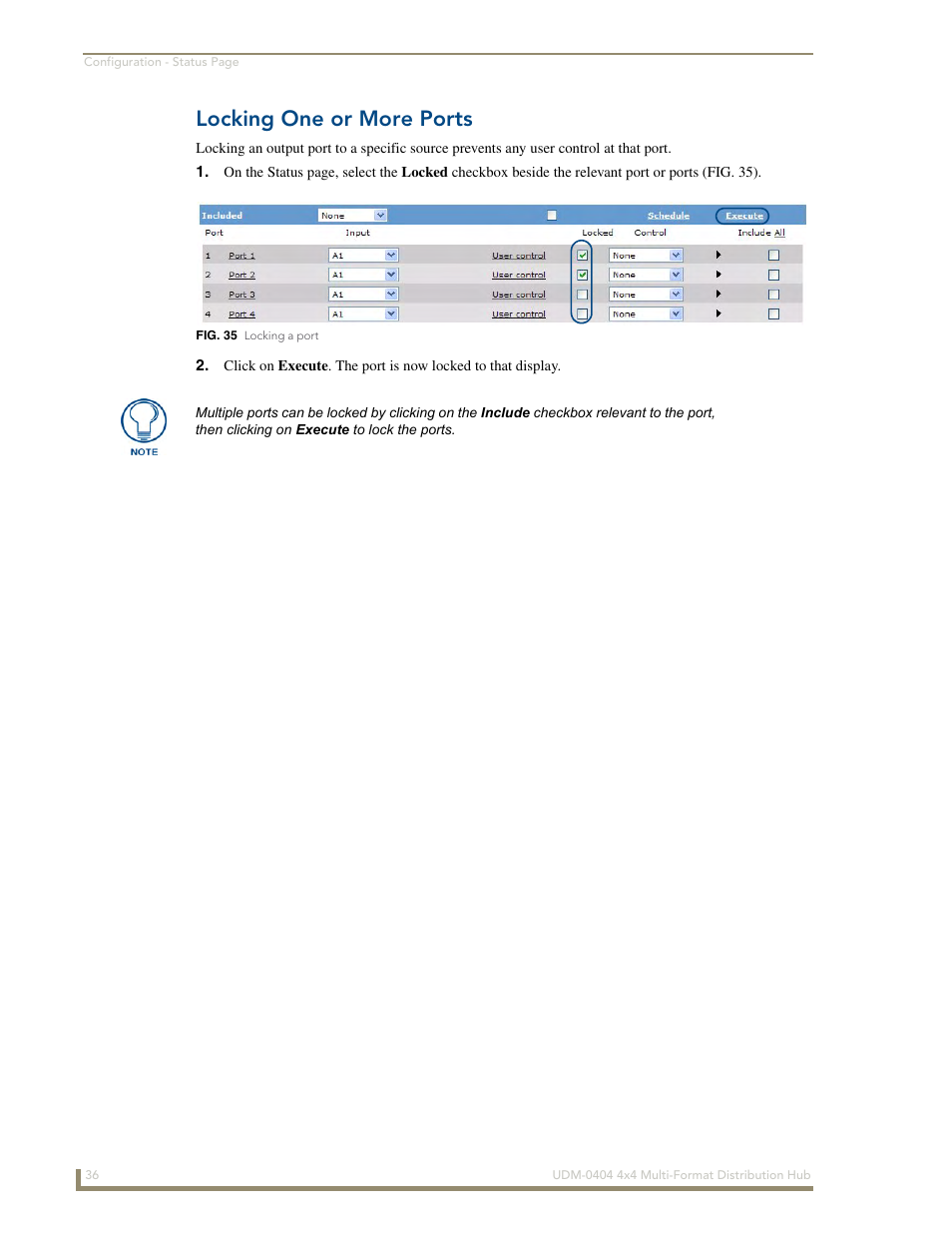 Locking one or more ports | AMX UDM-0404 User Manual | Page 48 / 106