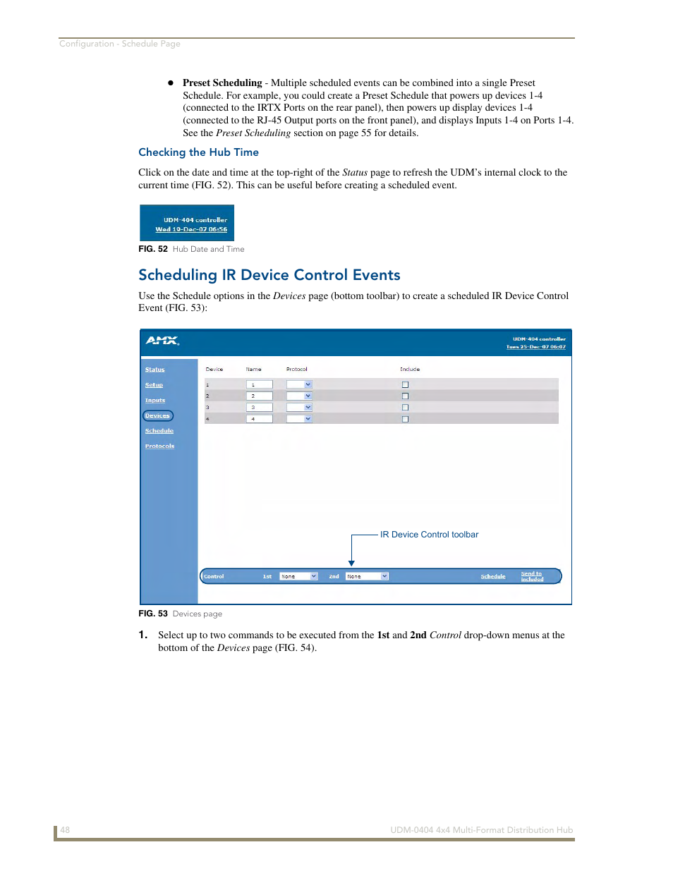 Checking the hub time, Scheduling ir device control events | AMX UDM-0404 User Manual | Page 60 / 106