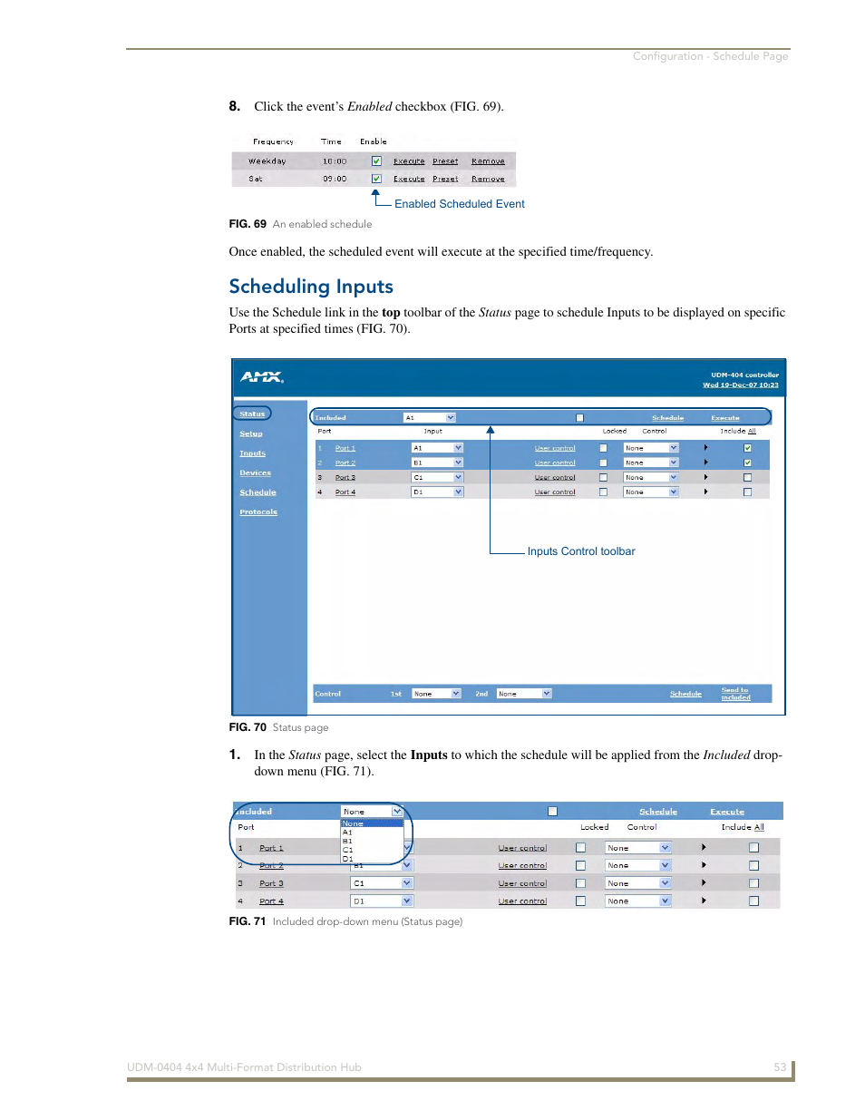 Scheduling inputs | AMX UDM-0404 User Manual | Page 65 / 106