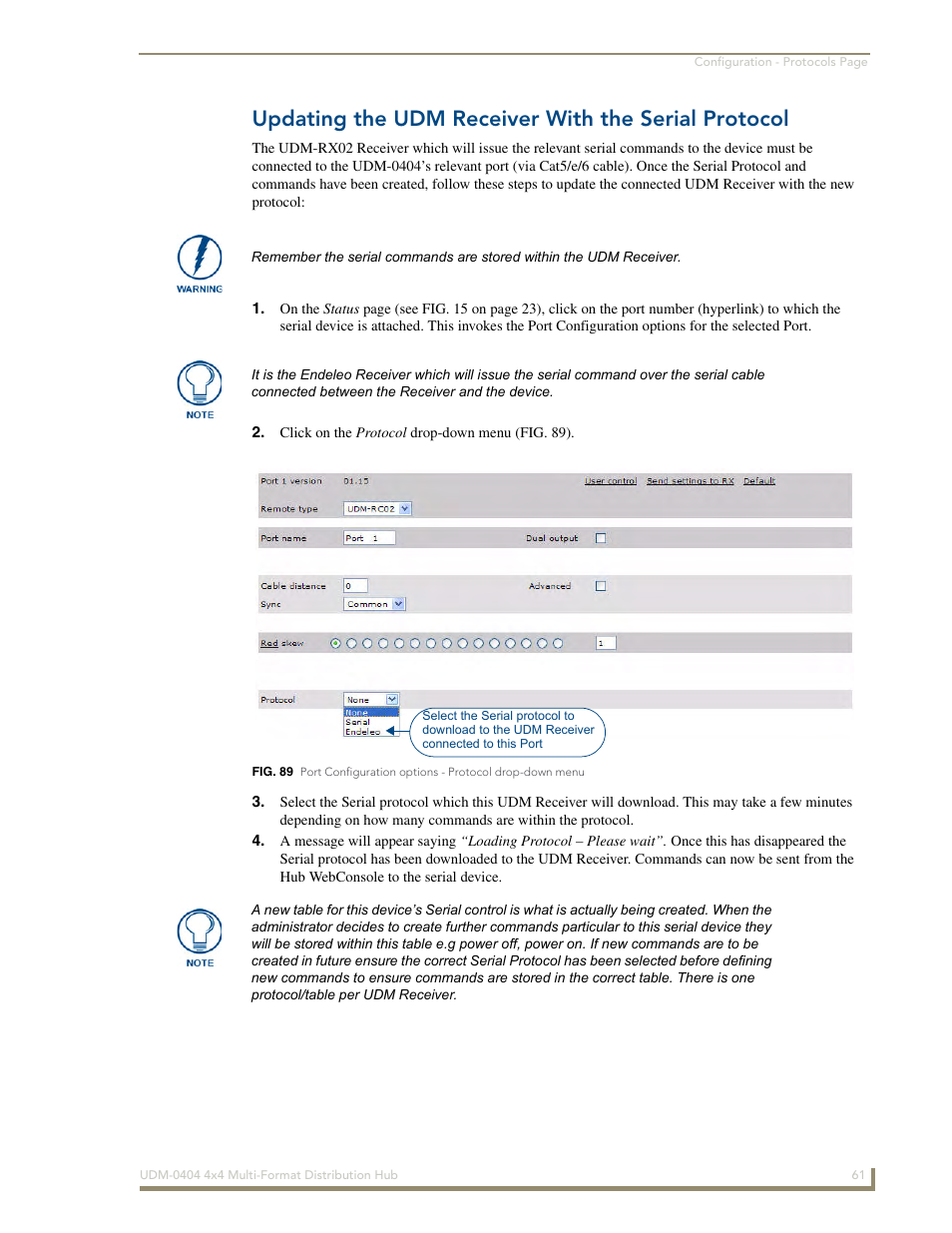 Updating the udm receiver with the serial protocol | AMX UDM-0404 User Manual | Page 73 / 106