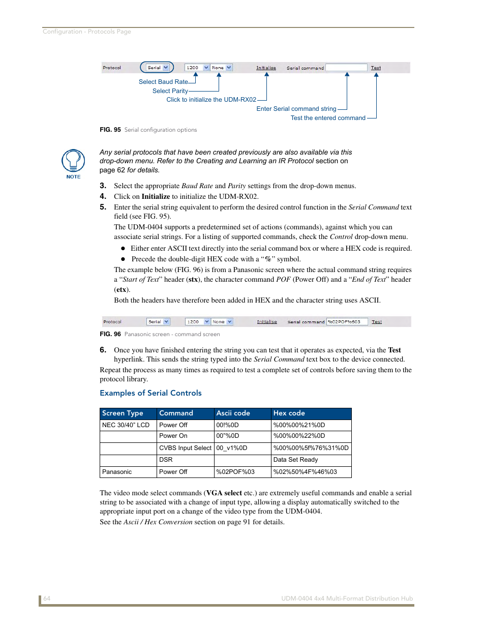 Examples of serial controls | AMX UDM-0404 User Manual | Page 76 / 106