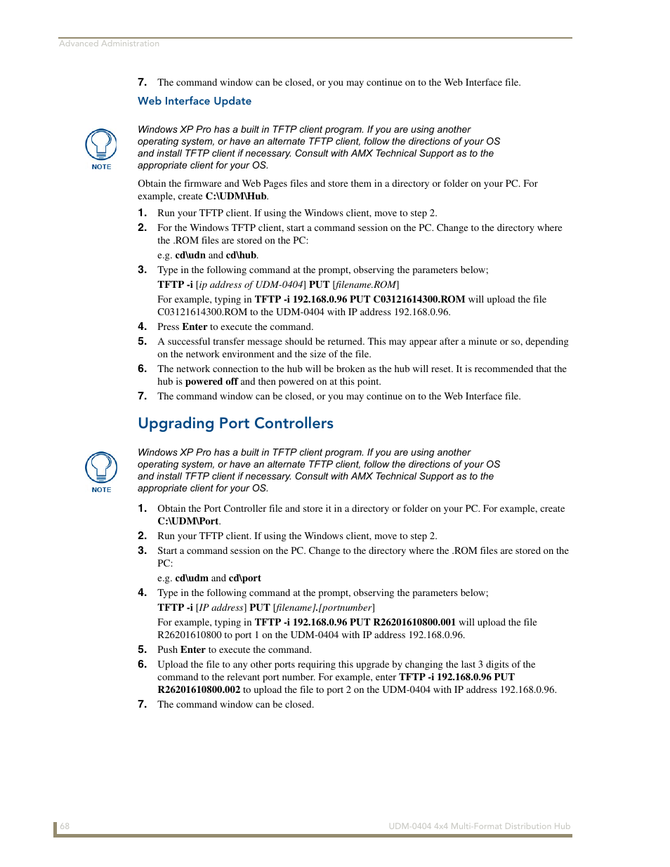 Web interface update, Upgrading port controllers | AMX UDM-0404 User Manual | Page 80 / 106