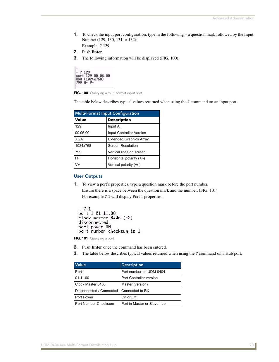 User outputs | AMX UDM-0404 User Manual | Page 85 / 106