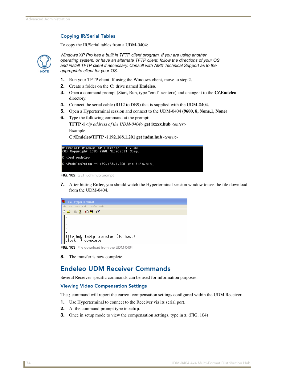 Copying ir/serial tables, Endeleo udm receiver commands, Viewing video compensation settings | AMX UDM-0404 User Manual | Page 86 / 106