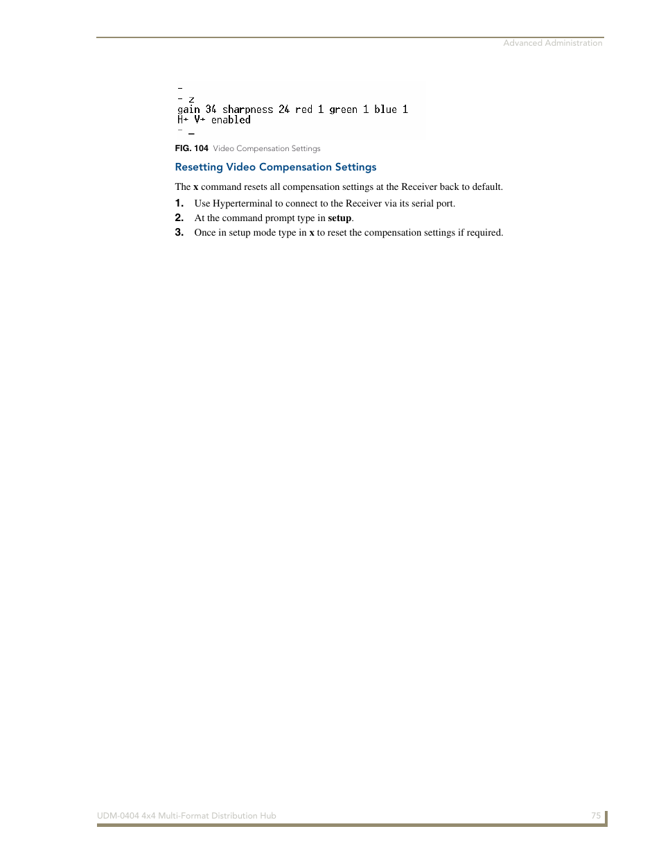 Resetting video compensation settings | AMX UDM-0404 User Manual | Page 87 / 106