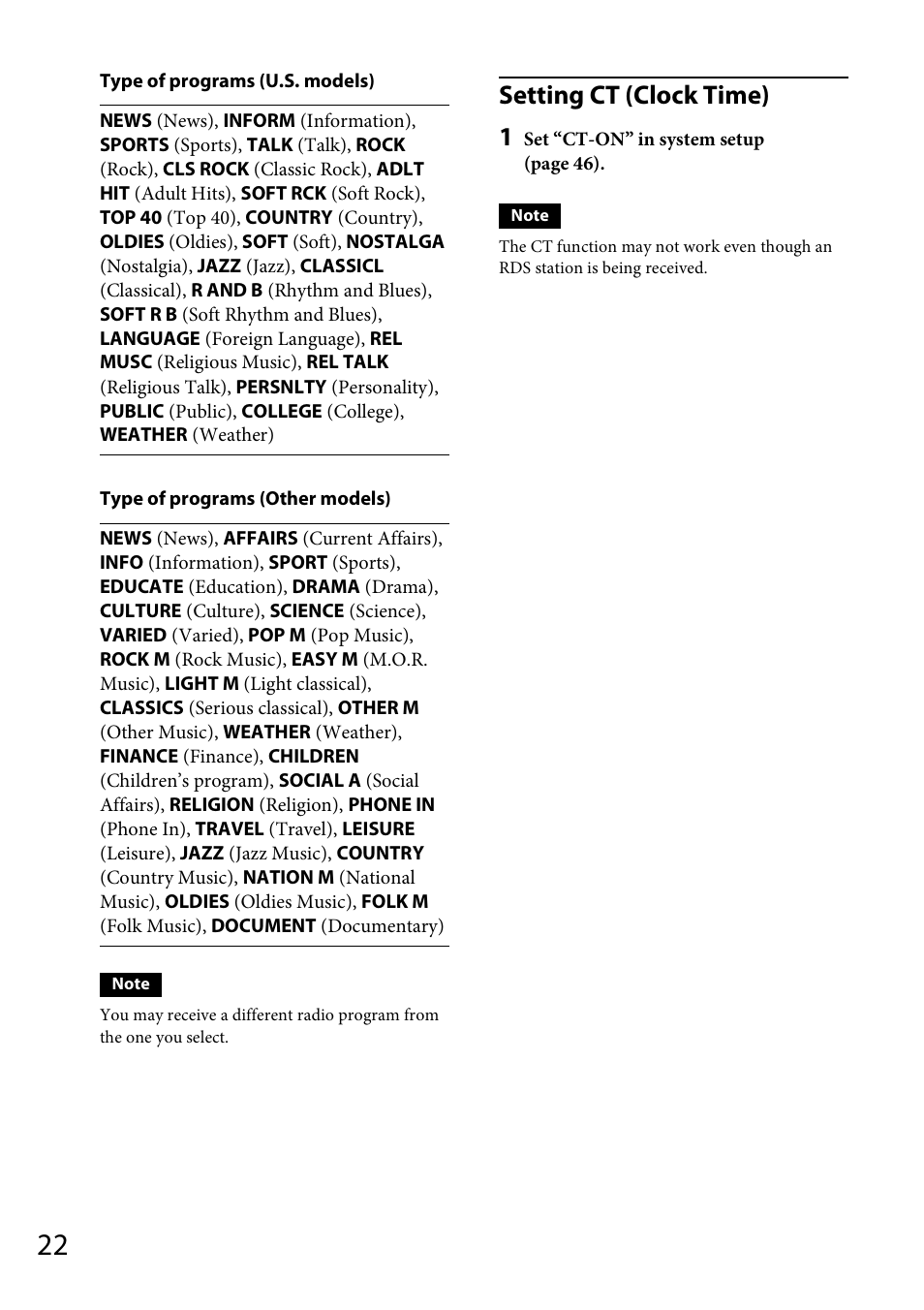 Setting ct (clock time) 1 | Sony MEX-DV1700U User Manual | Page 22 / 64