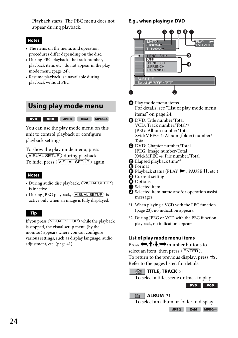 Using play mode menu | Sony MEX-DV1700U User Manual | Page 24 / 64