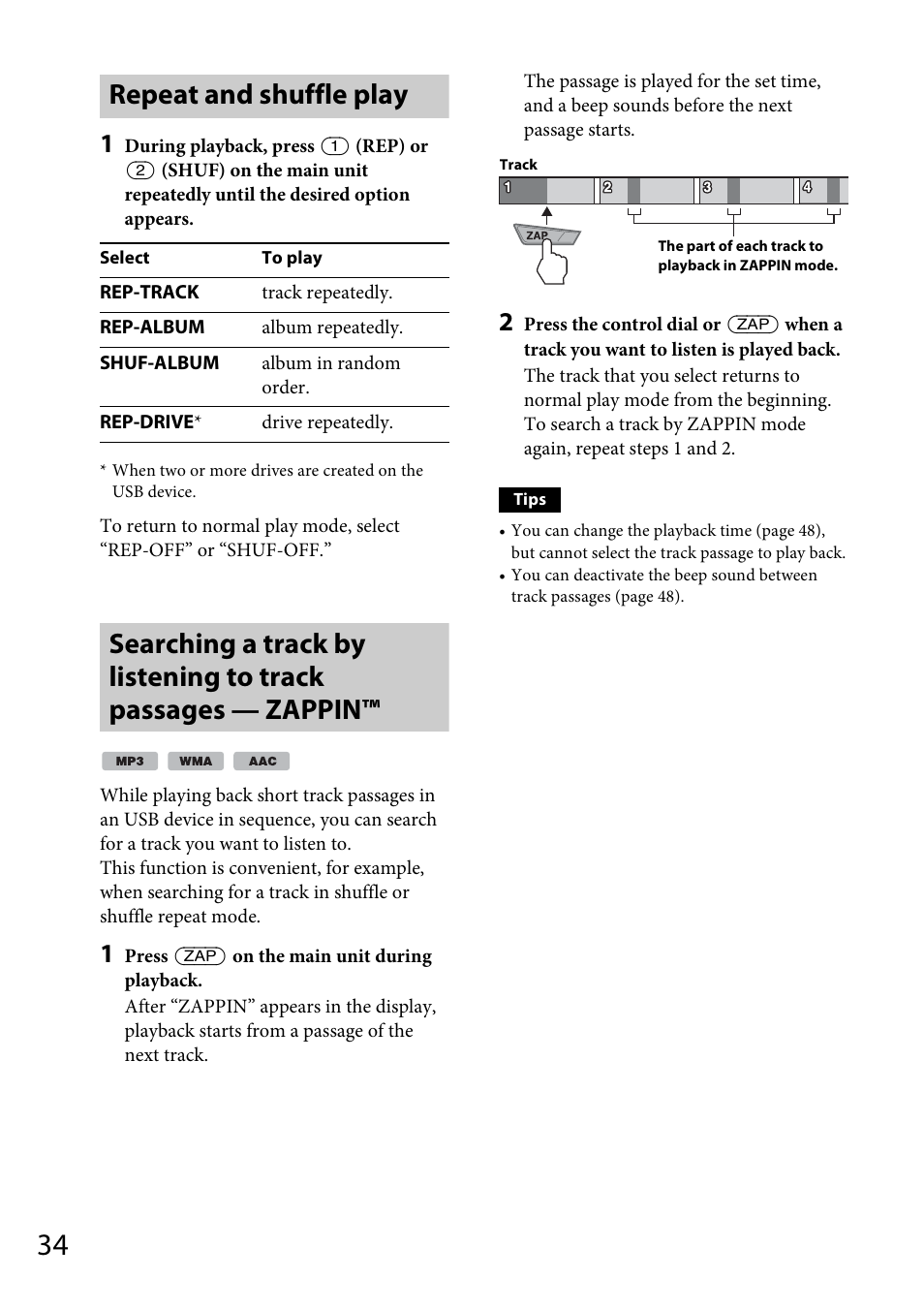 Repeat and shuffle play | Sony MEX-DV1700U User Manual | Page 34 / 64