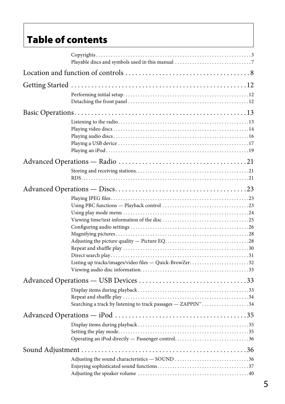 Sony MEX-DV1700U User Manual | Page 5 / 64