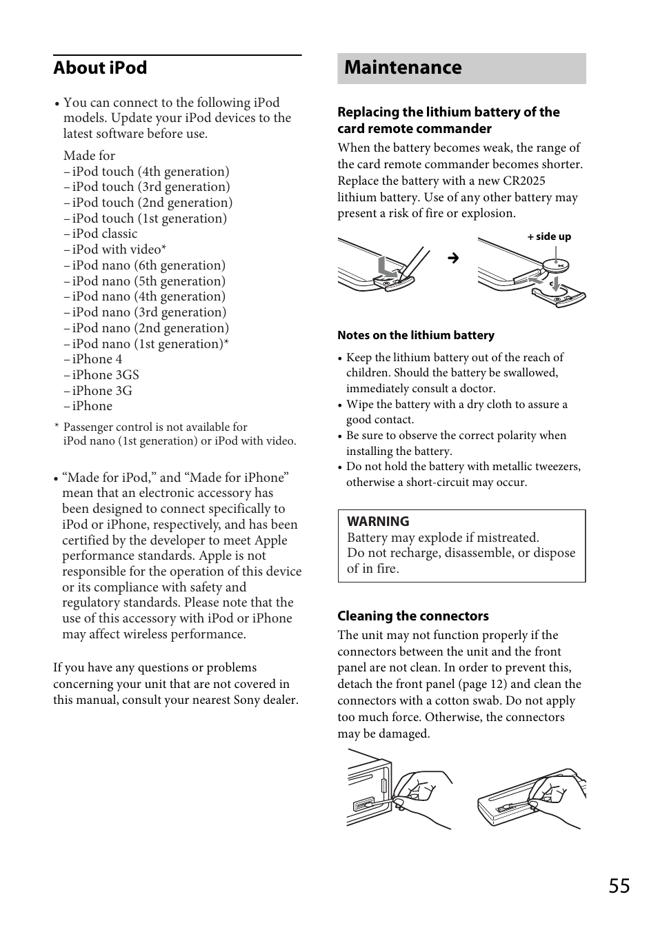 Maintenance, About ipod | Sony MEX-DV1700U User Manual | Page 55 / 64