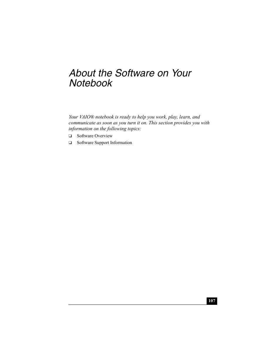 About the software on your notebook, About the software on your notebook .107 | Sony PCG-GRX560K User Manual | Page 107 / 162