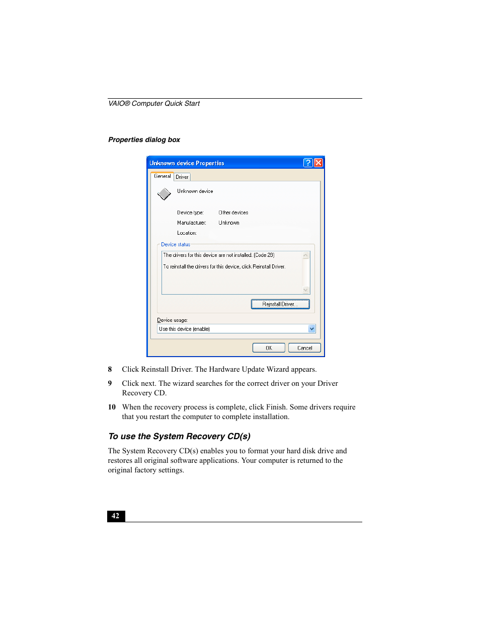 To use the system recovery cd(s) | Sony PCG-GRX560K User Manual | Page 124 / 162