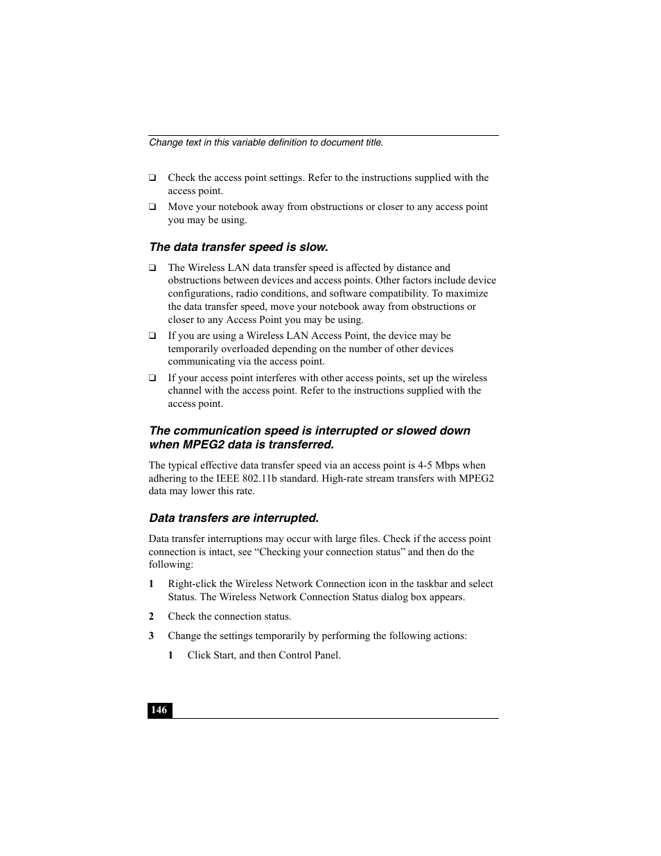 The data transfer speed is slow, Data transfers are interrupted | Sony PCG-GRX560K User Manual | Page 146 / 162