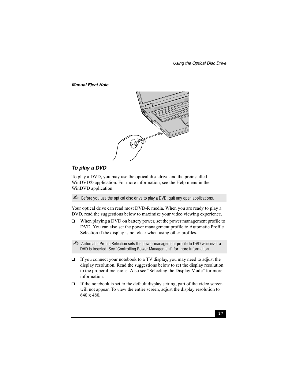 To play a dvd | Sony PCG-GRX560K User Manual | Page 27 / 162
