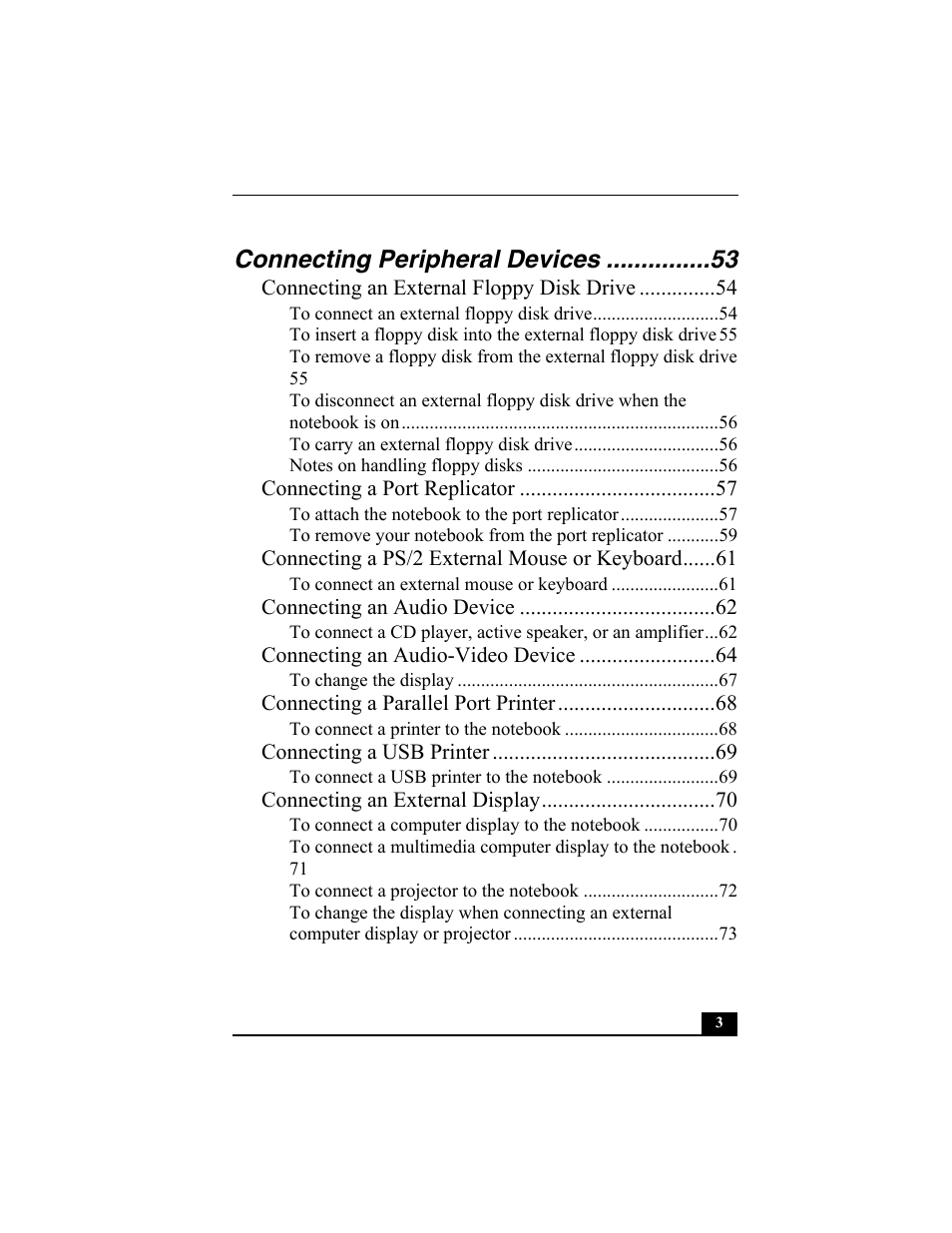 Connecting peripheral devices | Sony PCG-GRX560K User Manual | Page 3 / 162