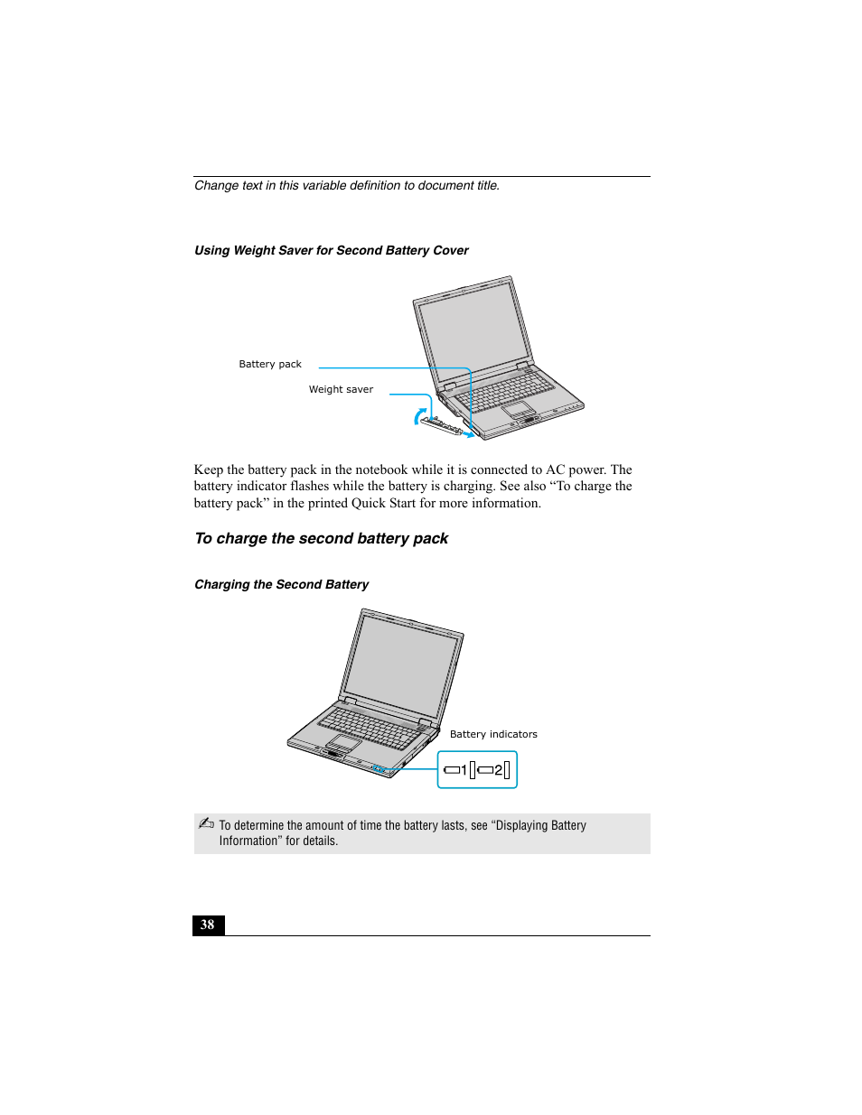 To charge the second battery pack | Sony PCG-GRX560K User Manual | Page 38 / 162