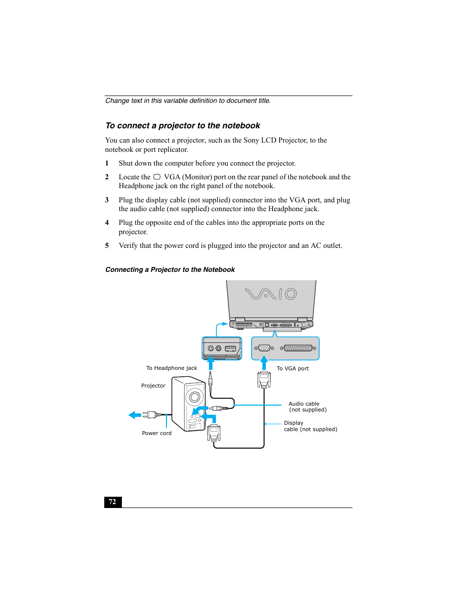 To connect a projector to the notebook | Sony PCG-GRX560K User Manual | Page 72 / 162